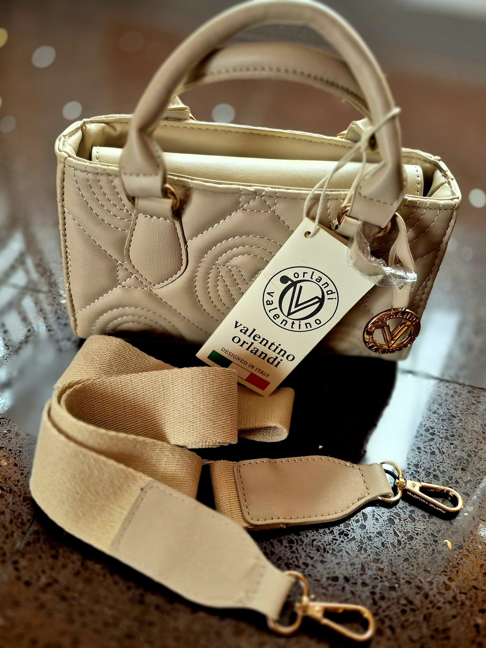 Valentino Orlandi Cream Quilted Mini Satchel